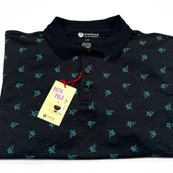 Haggar Other - Haggar Patio Polo Shirt Men's L Black Blue BBQ Grill Golf Swordfish NEW NWT